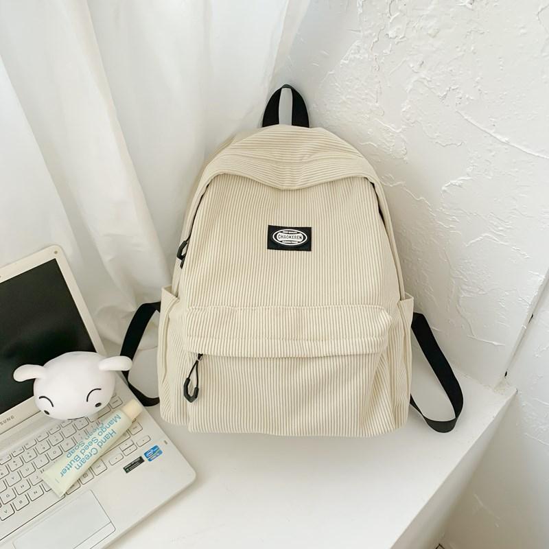 Zaino in velluto a coste da studentessa a tinta unita