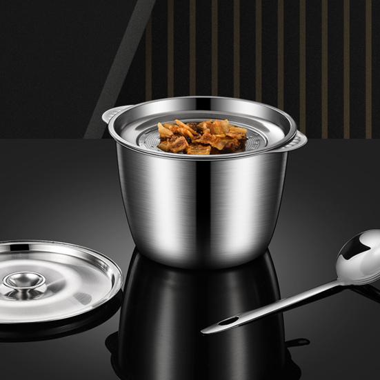 Oil Tank with Strainer Lid Stainless Steel Cooking Oil Container Pot Easy-Grip Handle Rust-Resistant Lard Jar Frying Oil Storage Bottle