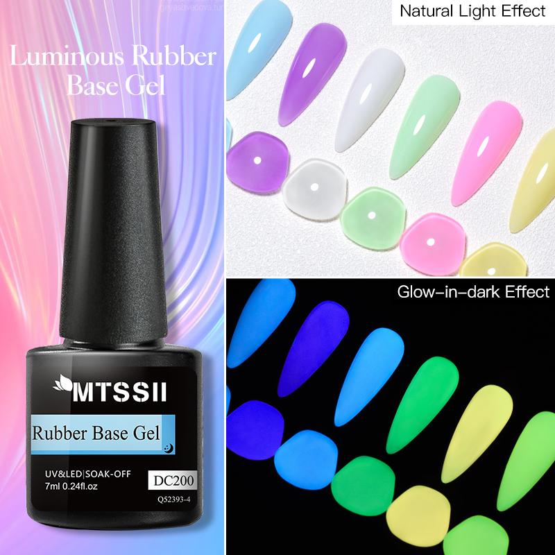 MTSSII 7ml Luminous Rubber Base Gel Odblaskowy brokatowy żelowy lakier do paznokci Świecący w ciemnym niebieskim zielonym błyszczącym cekinie Półtrwały lakier żelowy UV LED