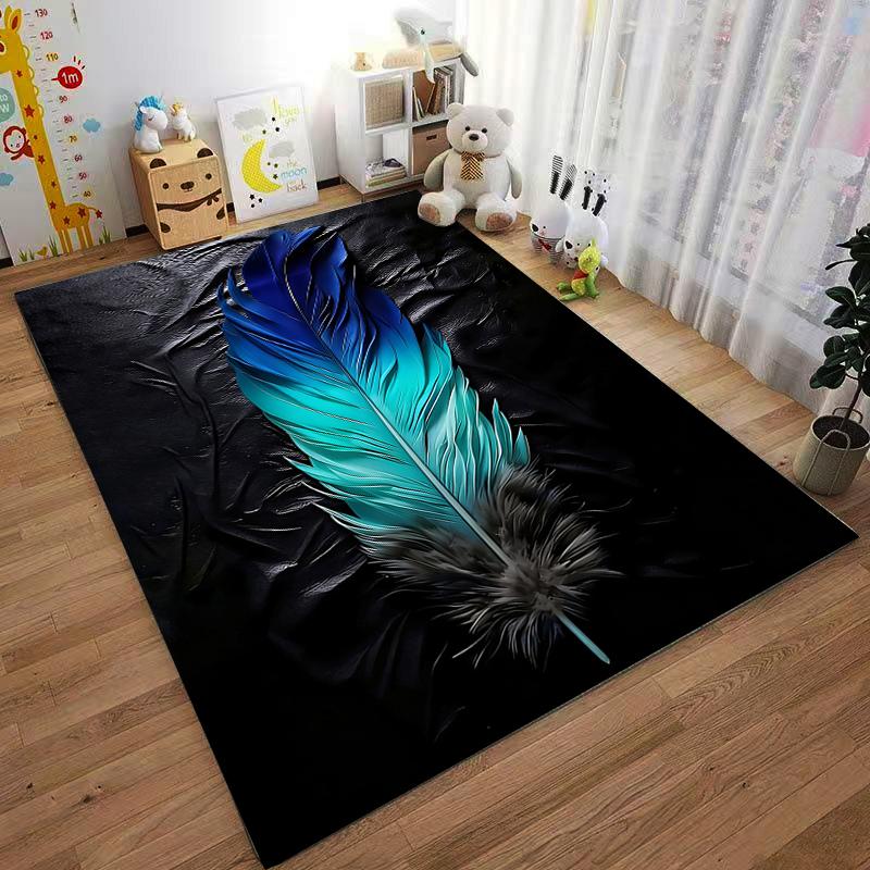 Gradient Blue Feather Pattern Carpet with Black Background Style. Suitable for use as an anti-slip for living room bedroom sofas