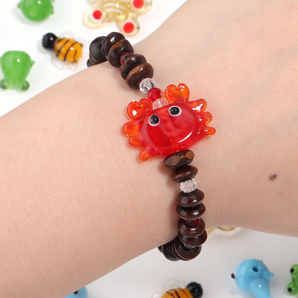 2-10pcs Animal Lampwork Beads Colorful Cartoon Crabs Shrimp Frog Fish Glass Loose Beads For DIY Jewelry Making Bracelet Keychain