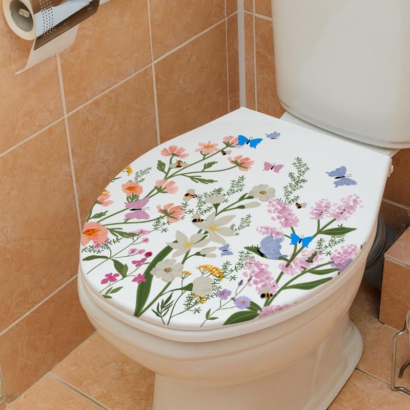 Colored Butterfly Flower Toilet Sticker Bathroom Toilet Cover Background Wall Sticker Self-adhesive Sticker