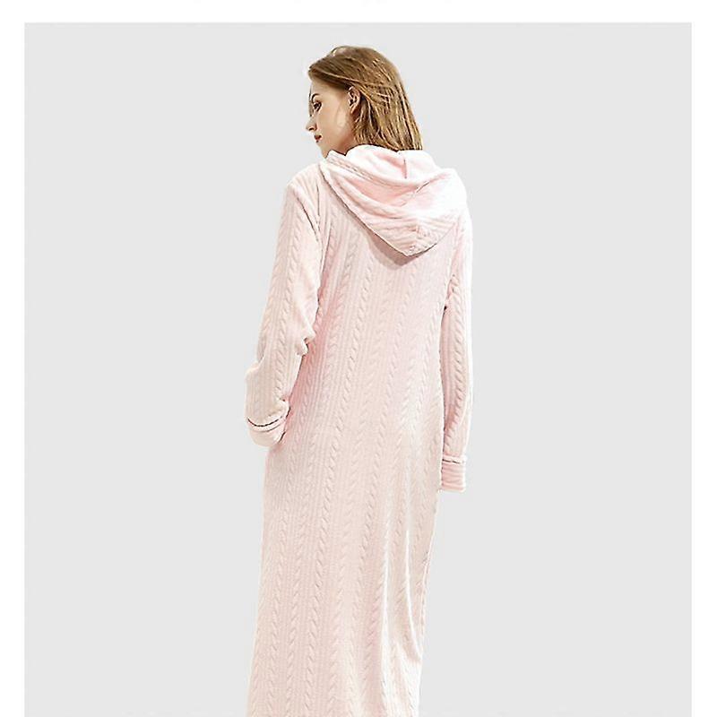 Ladies Hooded Dressing Gown Bath Robe Warm Soft Womens Fleece Zip Up Long Robes