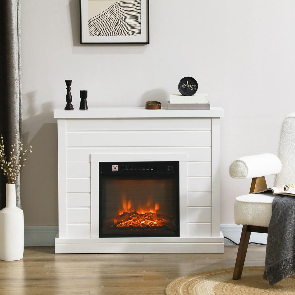 Electric Fireplace, 3D Flame Effect, 3 Settings, Timer, Remote Control, White