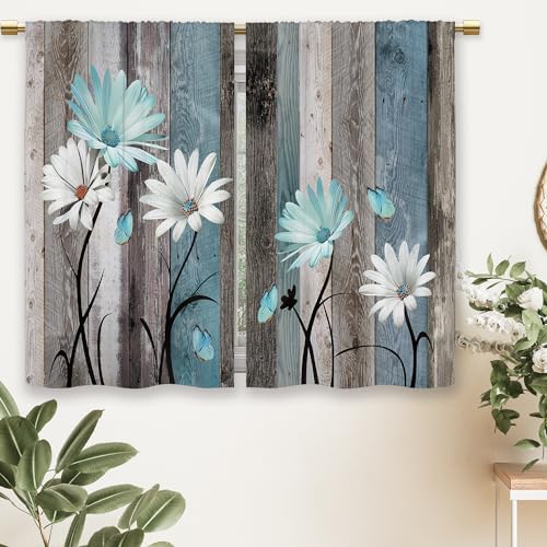 Turquoise garden daisy kitchen curtain double small curtain Green
