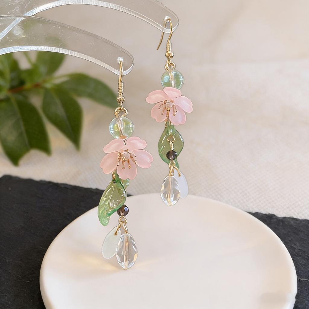 Pendientes Colgantes de Flores de Primavera para Mujer Charms de Dama Pendientes de Hojas Florales Pendientes Largos Joyería