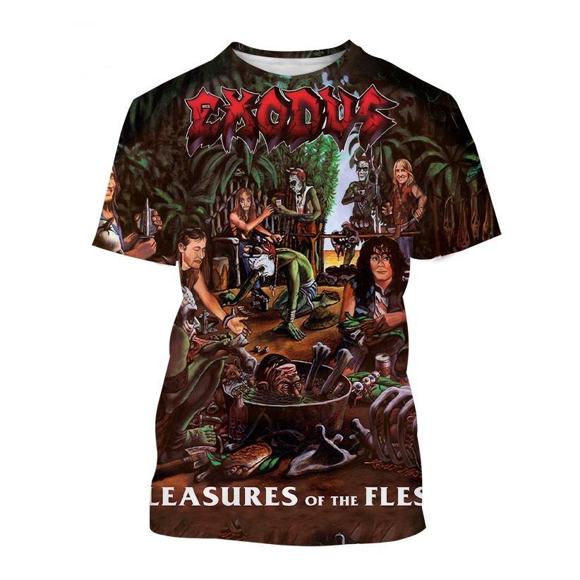Heißer Verkauf Exodus Personalisiertes bedrucktes 3D-Druck-T-Shirt Personalisierte Band Hip-Hop Männer und Frauen Casual Cooles T-Shirt Harajuku Street Punk