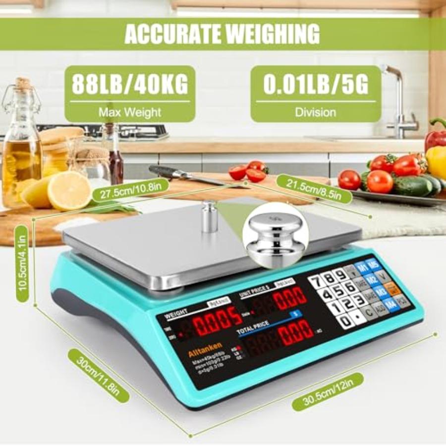 88lb Commercial Food Scale Lb/Kg/Oz Conversion Price Computing Scale with Dual Display Rechargeable Waterproof Reversible Platt