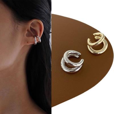 Piercing Falso Earcuff Doble Círculo Ear Cuff Pendientes Falsos para Mujer Hombre Hiphop Vintage Brazaletes Pendientes Accesorios Moda Coreana
