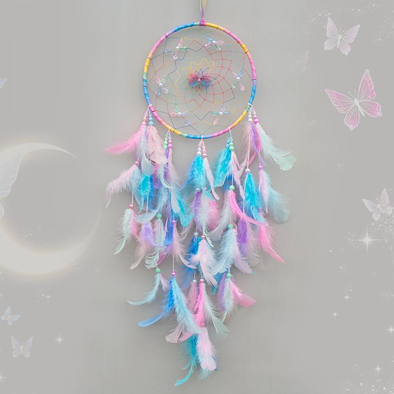 6 Colors Dream Catcher Handmade Feathers Butterfly Wind Chimes Girls Bedroom Hanging Ornaments Birthday Holiday Gifts Home Decor