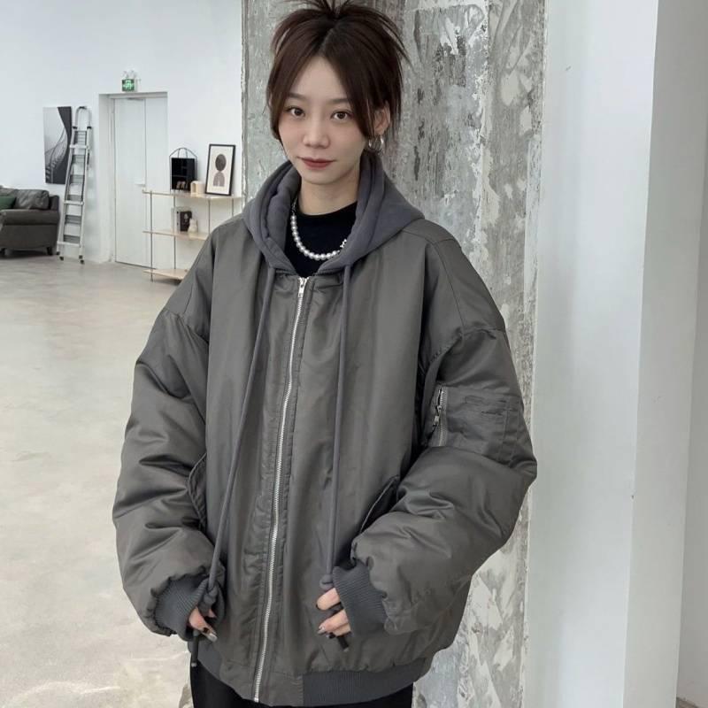 2025 Hooded Cotton Bomber Jacket: Loose Fit, Thickened Warm American Baseball Style