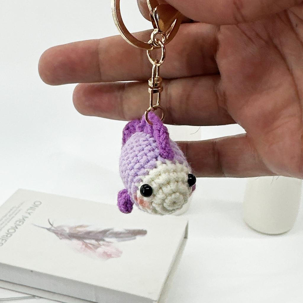 Lovely Crochet Sea Fish Pendant Mini Knitted Fish Key Ring Cute Handwoven Animal Pendant Bag Decor