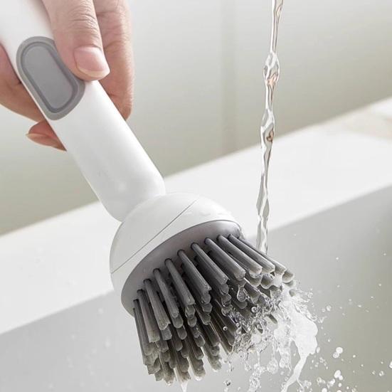 Cleaning Brush with Built-in Detergent Dispenser Adjustable Angle Rotating Scrub Function Wall Mount Kitchen Cleaning Scrubber