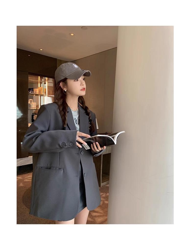 Women's Gray Petite Korean-Style Suit Jacket - Spring/Autumn 2025 Casual High-End Design