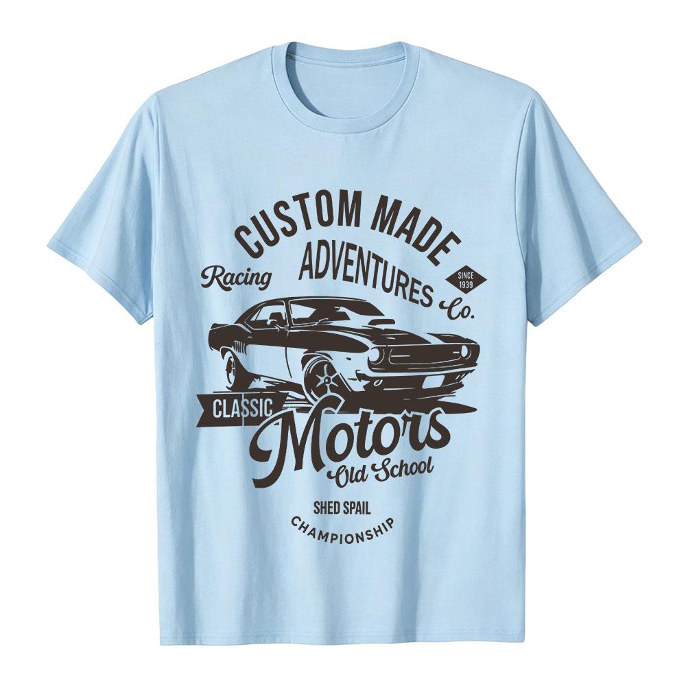Motors Vintage Old School Tees Unisex Short Sleeve T‑Shirt Vintage Classic Car Graphic Print Crew Neck Tshirts Cotton Soft Tops