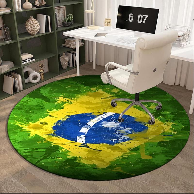 1PC round rug Brazil Artwork Printed Round Area Rug ,Rug For Home Office, Round Chair Rug, Decorative Carpet Fan gifts Christmas gift