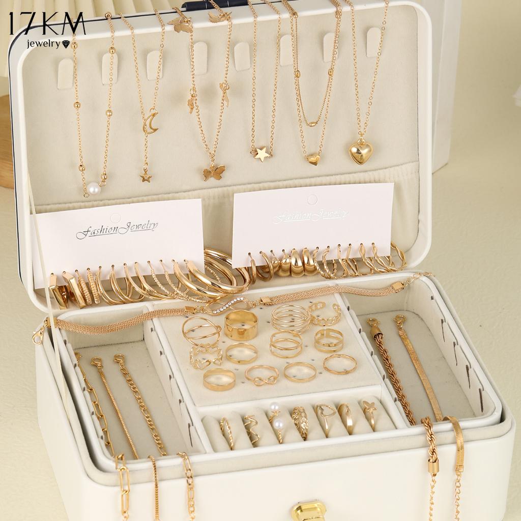 17KM Necklace, Earring, Ring Set, Personalized Retro High-end Earrings, Women's Earrings with Accessories