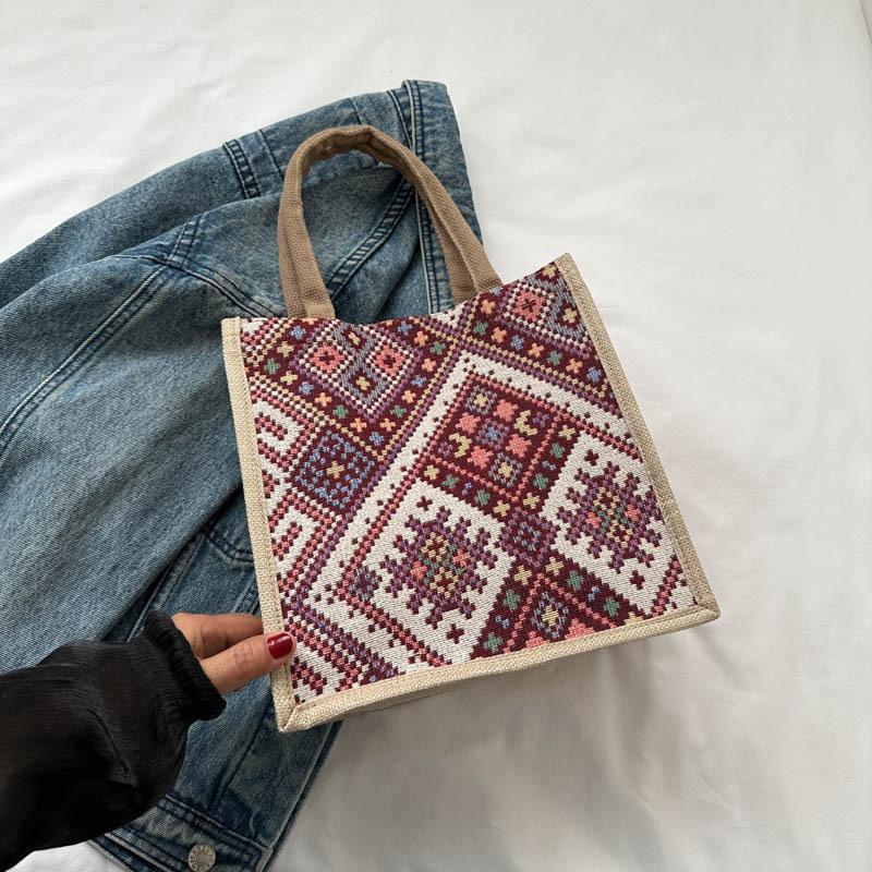 Canvas Ethnic Style Large Capacity Tote Bag Women's 2026 New Fashion Portable Mummy Bag Student Class Shoulder Bag