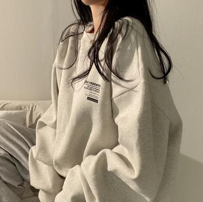 Women's Spring and Autumn Letter Print Loose Pullover Sweatshirt Y2K Long Sleeve Crew Neck Knitted Sweatshirt
