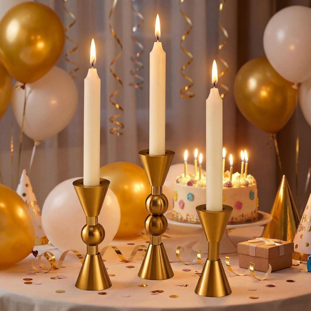 3Pcs Gold Candlestick Holders Brass Decorative Candle Holder  for Wedding, Holiday,Party