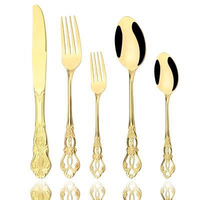 5Pcs/Set Gold Dinnerware Stainless Steel Cutlery Set Royal Spoon Forks Knives Dinner Silverware Kitchen Western Tableware Gift