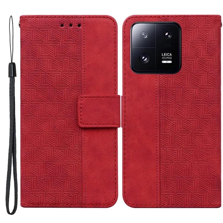 

For Xiaomi 13 Pro 5G Magnetic Closure Phone Case Leather Imprinted Geometry Pattern Stand Wallet Shell