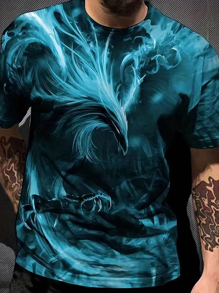 New Summer Daily Casual Men's Tops Street Fashion Dragon And Skull Printed Men's T-shirt Outdoor Sports Light Mens Tee