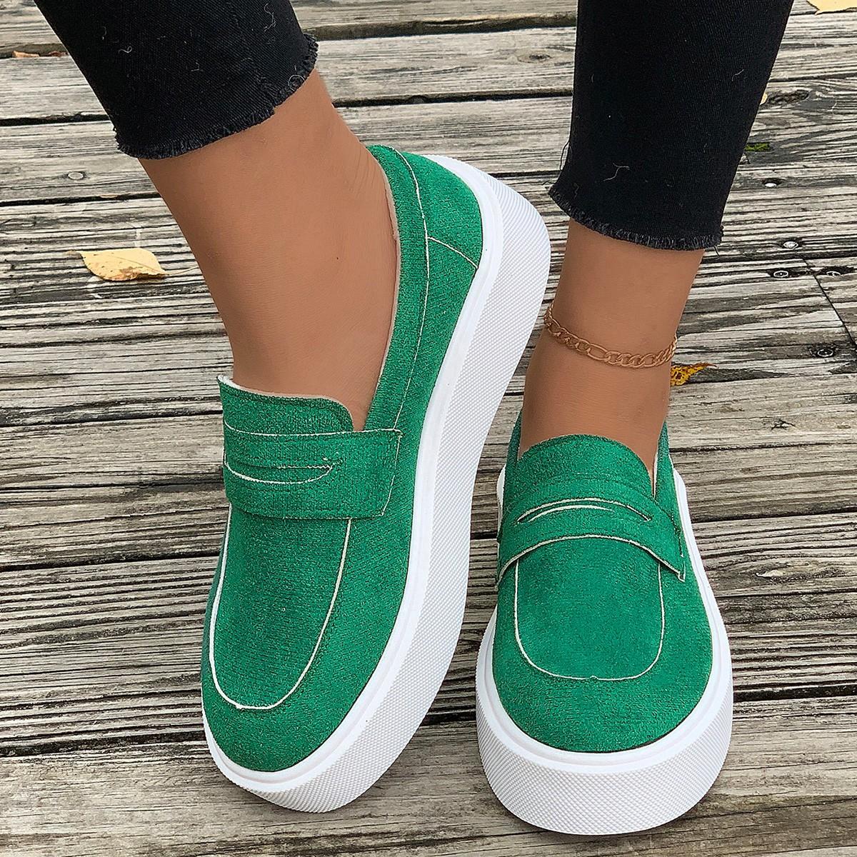 Европейская американская повседневная спортивная обувь для женщин 2024 года, новые однотонные туфли на толстой подошве в стиле One Step с плоским дном для женщин 36 зелёный