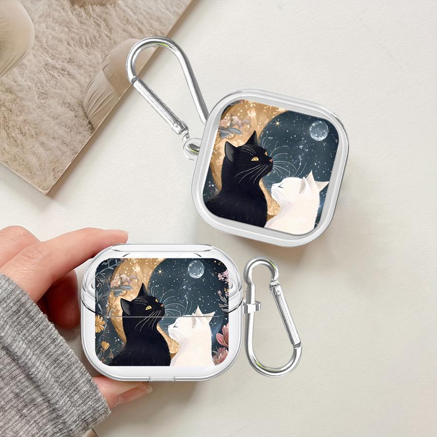 Clear Earphone Cases Cover With Hook Case For Samsung Galaxy Buds 2 4 Pro Live 2Pro 4Pro 3Pro 3 FE Cartoon Cat