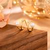 925 Sterling Silver Geometric Line Shell Pearl Earrings for Women Simple C-shaped Arc Zircon Temperament Earrings