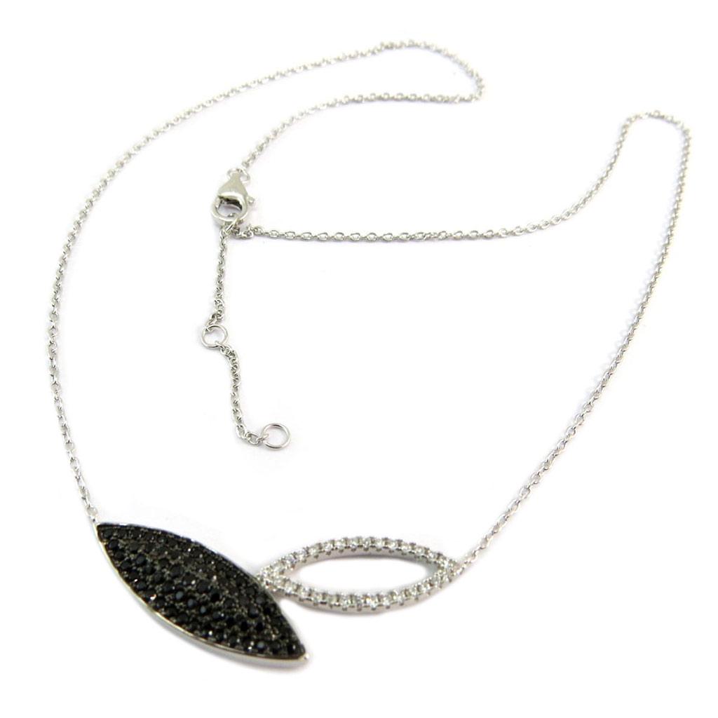 Les TréSors De Lily [P6896] - Strieborný NáHrdelníK 'Sissi' čIerna Biela Strieborná (Rhodiovaná) - 35X10 Mm čIerna-image