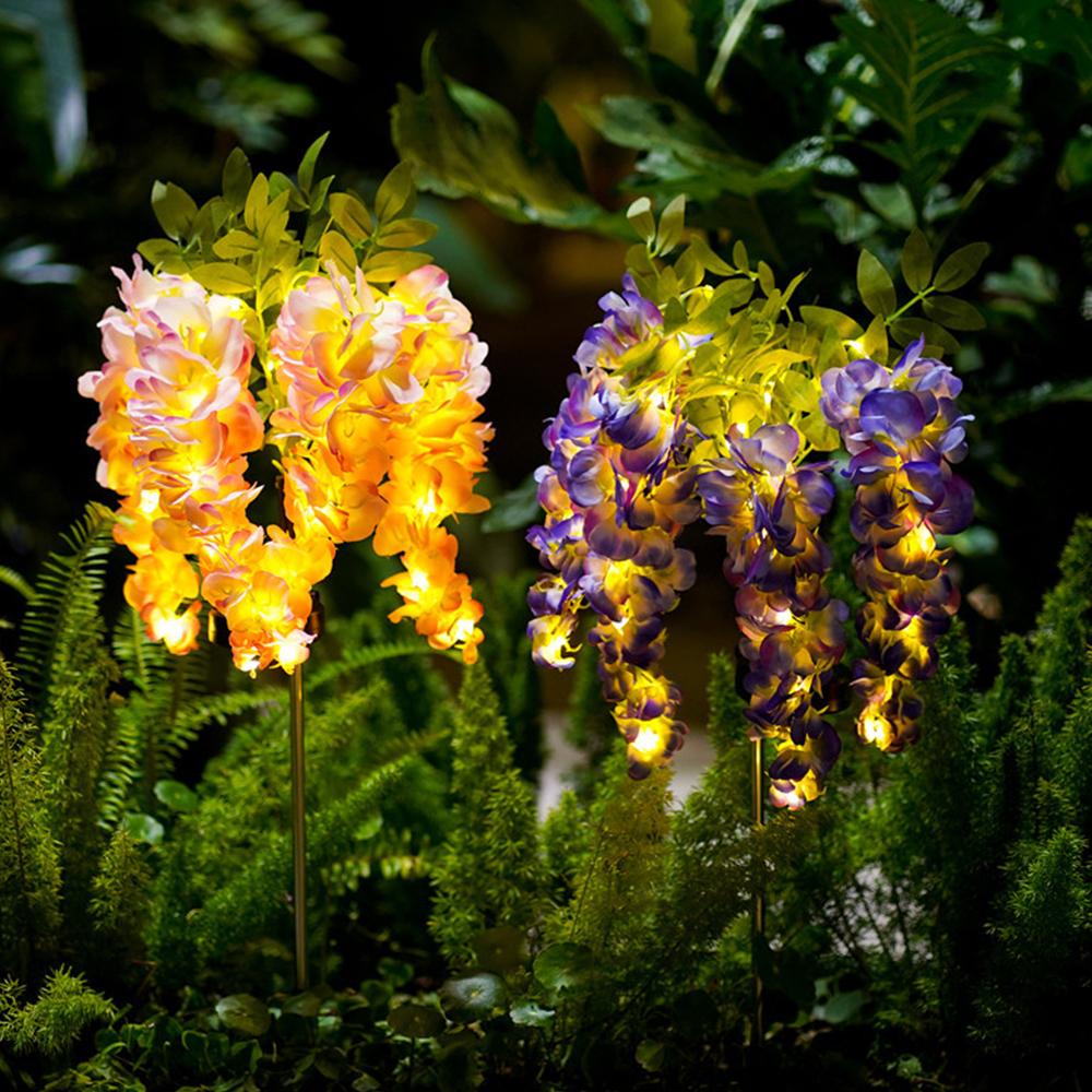 Solar Außen Deko Licht Realistische Glyzinien Blüten Wasserdicht Künstliche Blumen Licht Solarbetrieben Garten Rasen Hof Lampe
