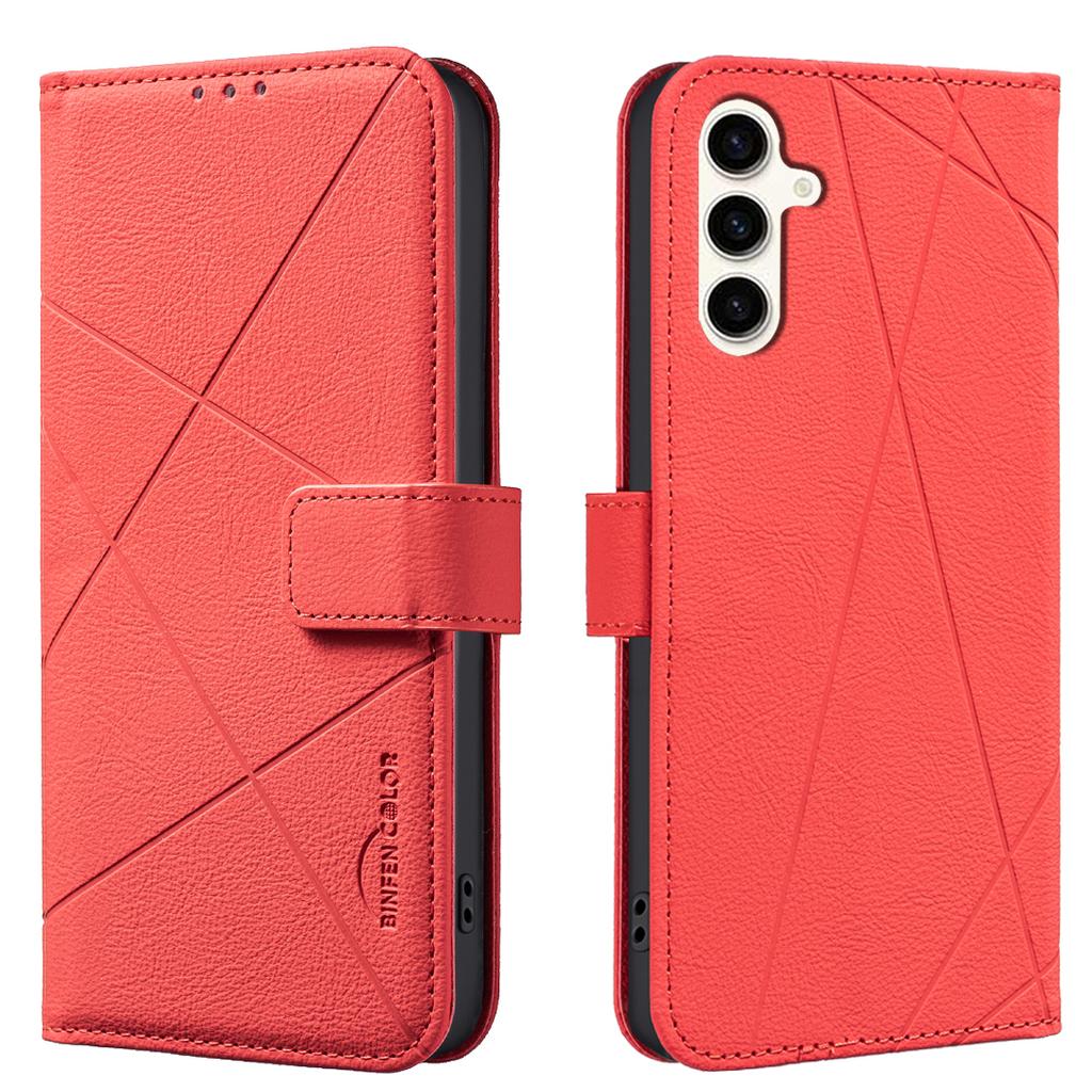 For Samsung Galaxy A15 5G/Galaxy A15 4G Case BINFEN COLOR BF35 Geometry Imprinted Leather Phone Cover RFID Blocking Wallet Stand