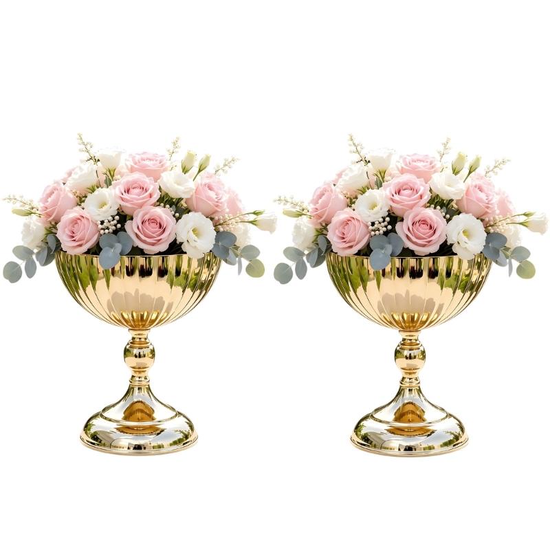 Decorative Pedestal Compote Bowl Vases, Metal Flower Holders Urn Vases for Elevated Table Arrangements At Weddings, Banquets, Home Tables and Display
