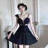 Elegant Deep V-Neck See-Through Dress with Flutter Sleeves and Slimming A-Line Skirt