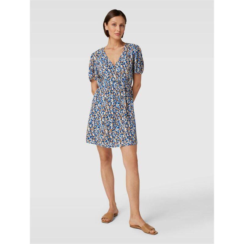 

Export Fashion Foreign Trade Original Order Floral V Neck Summer Women s Short Sleeve Dress Waist-Controlled Slim Fit Slimming Casual Blue 40