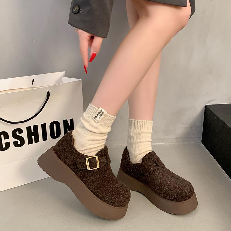 Fashion Women's Slope Heel Single Shoes Winter New Round Head Deep Mouth Suede Anti-slip Wear-resistant Low-top Shoes