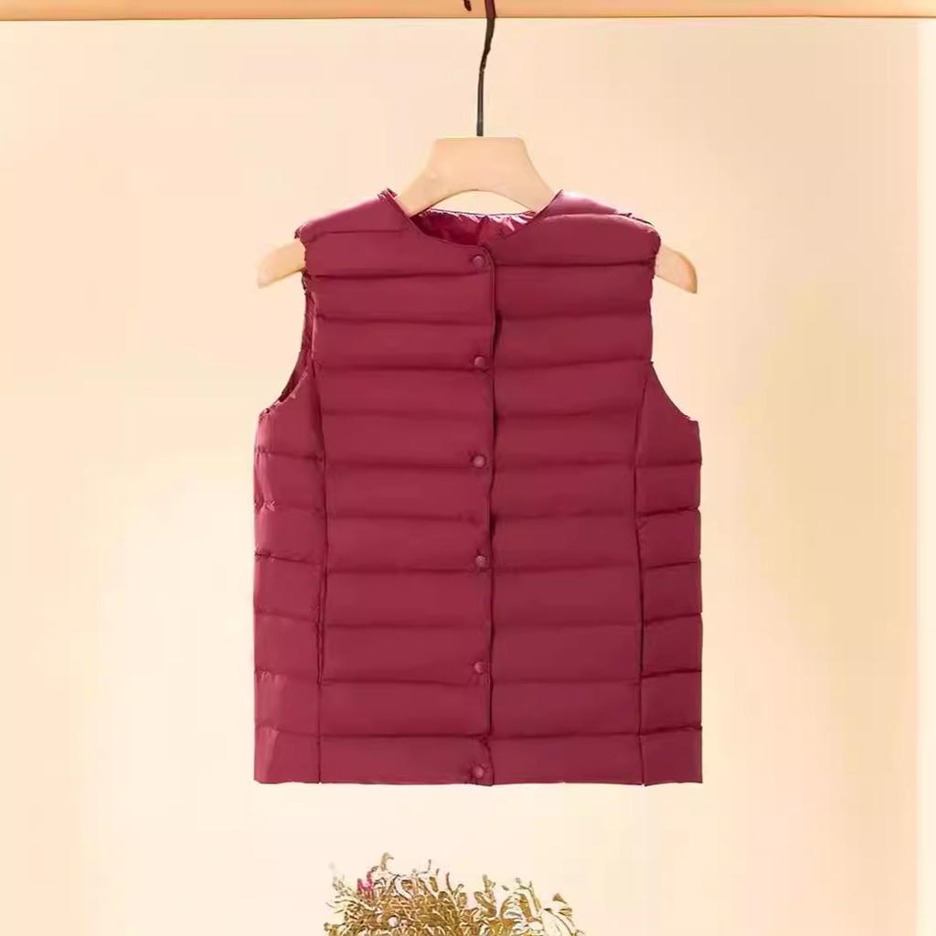 Down, design sense, vest light and thin down vest women's short round neck white duck down versatile vest large size thin