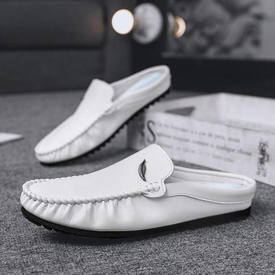 Large Size 39-46 Leather Mules Mens Backless Loafers Slippers Half Shoes For Men Closed Toe Sandals Man Semi-Drag Casual Shoes