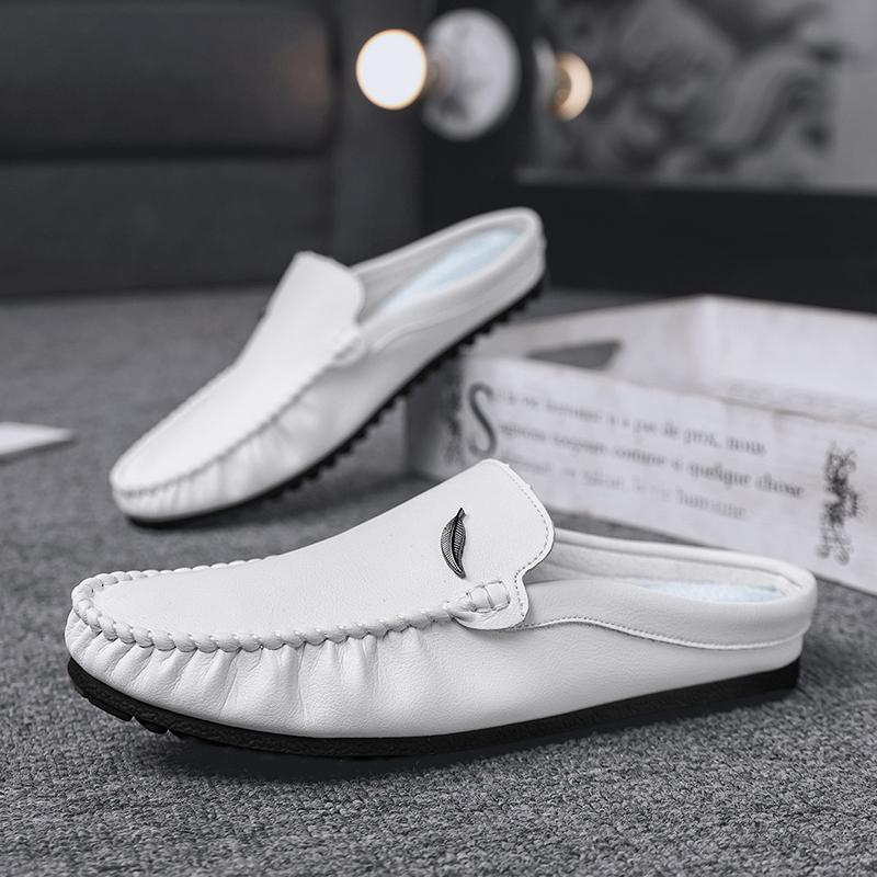 Large Size 39-46 Leather Mules Mens Backless Loafers Slippers Half Shoes For Men Closed Toe Sandals Man Semi-Drag Casual Shoes