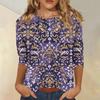 Women's Casual Three Quarter Sleeve Floral Print Top Round Neck Blouse Lightweight Comfortable Fit Suitable for Everyday Wear