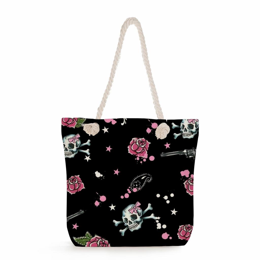 Skull print thick rope single-shoulder beach bag 7298 KTB