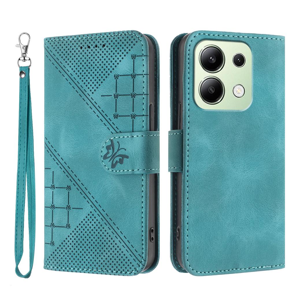 For Xiaomi Redmi Note 13 4G Leather Wallet Case Butterfly Flower Imprinted Phone Cover with Strap