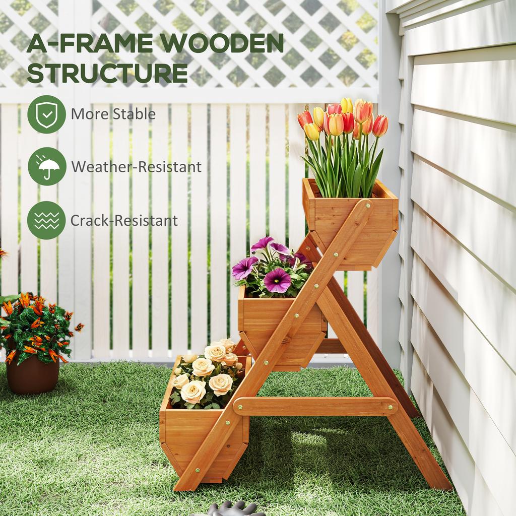 3 Tier Raised Garden Bed Wooden Elevated Planter Box Kit 66L For Flower Vegetable Herb 65x75x78cm Brown