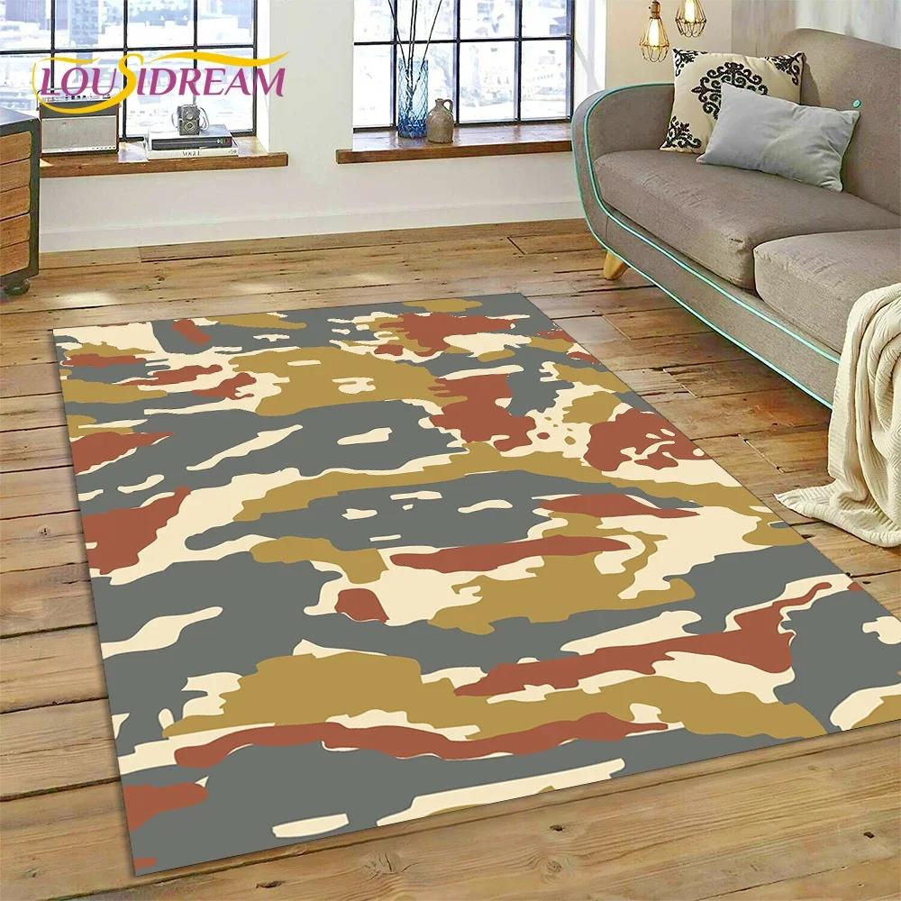 3D bunter Tarnmuster grüner Camouflage 2025 Stil Teppich für Wohnzimmer Schlafzimmer Zuhause Sofa Dekoration Bereichsteppich rutschfeste Bodenmatte
