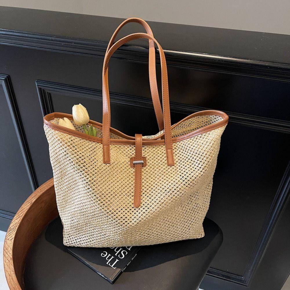 Boho Straw Tote Bag Summer Shoulder Bags Simple Woven Straw Bag for Women