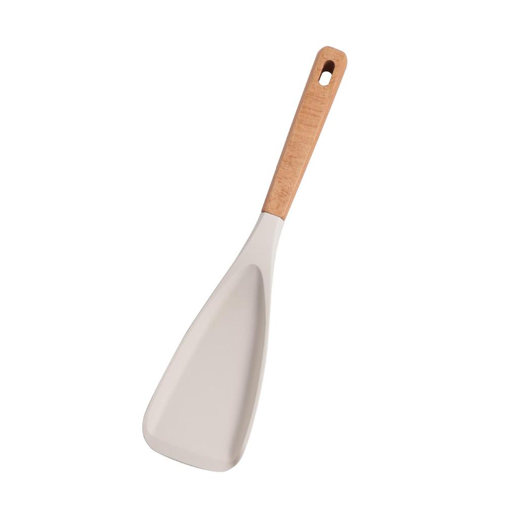 Food-Grade Silicone Spatula with Wooden Handle: Non-Stick, Heat-Resistant Cooking Utensil for Salads, Pans, Rice, and Ice Scooping