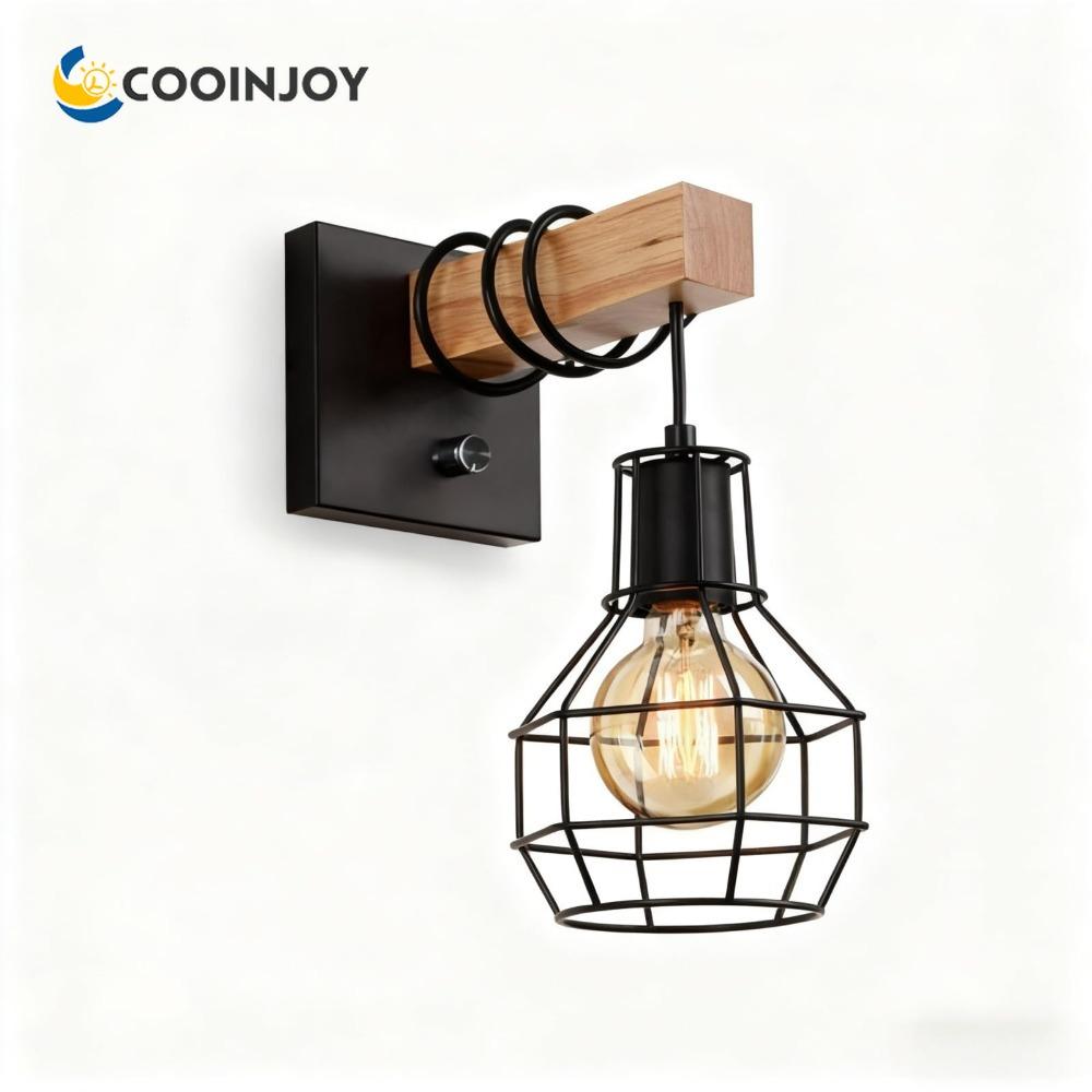 COOINJOY Modern Wood Wall Light Modern Minimalist Restaurant Aisle Lamp Bedroom Bedside Lamp Industrial Wind Decorative Lamp