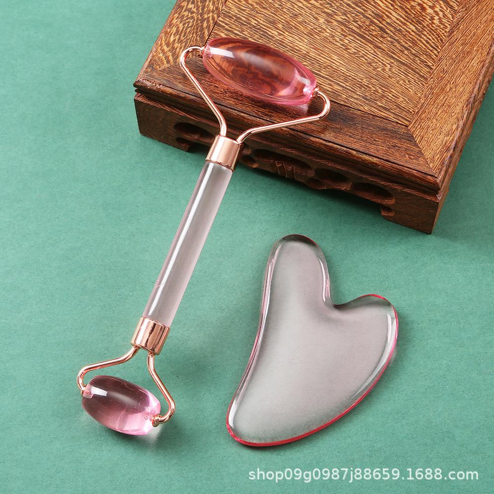 Heart-Shaped Rose Quartz Dual Roller & Massage Board Set - Non-Jade White Facial Tool