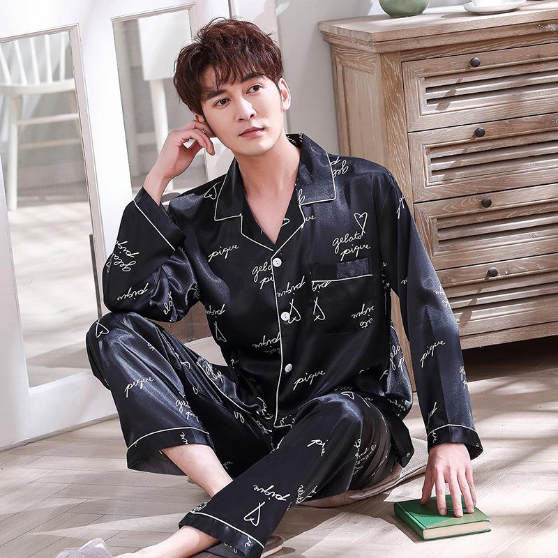Women's and Men's Long Sleeve Silk-Style Pajama Set - Perfect for Couples
